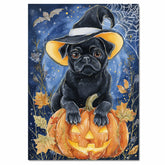 Pug Dog Fall Pumpkin Canvas Pet Lover Decor for Fireplace Mantel Entryway for Haunted House Party Decorations on Ready to Hang 1.5" Thick Canvas Wrap, Floating Framed Canvas, Flat Rolled Canvas